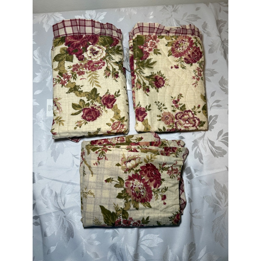 Waverly Floral Plaid Pillow Shams and Scalloped Valance Set Red Cottagecore